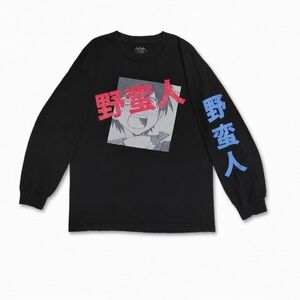 Black Long Sleeve Japanese Anime Graphic Tee